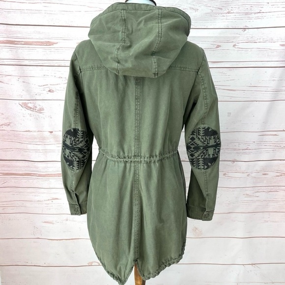 Levi's Army Green Quilted Aztec Elbow Patch Fishtail Hooded Parka Utility Coat - Picture 2 of 13